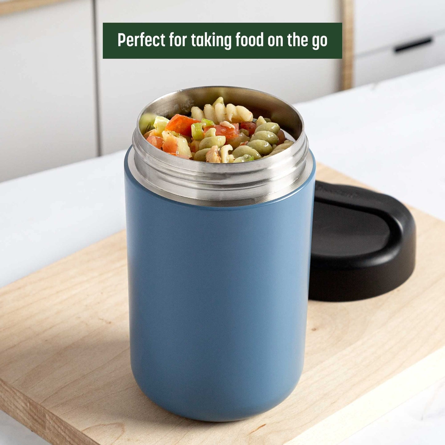 Goodful Stainless Steel Food Jar, Double Wall Vacuum Sealed Insulated Food Storage Container with Carry Handle Lid, 16-Ounce, Deep Blue