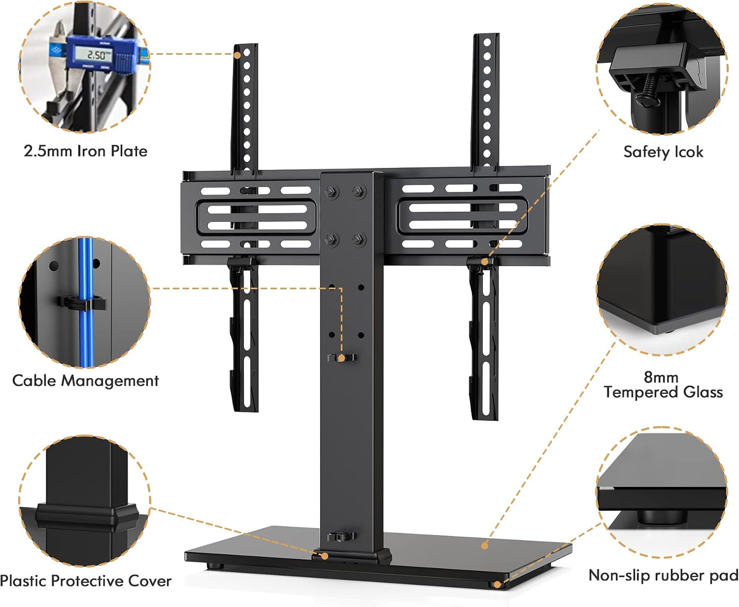 FITUEYES 27-55 inch Universal TV Mount Stand Table Top TV Stand for TVS Height Adjustable TV Stand Mount, Glass Base
