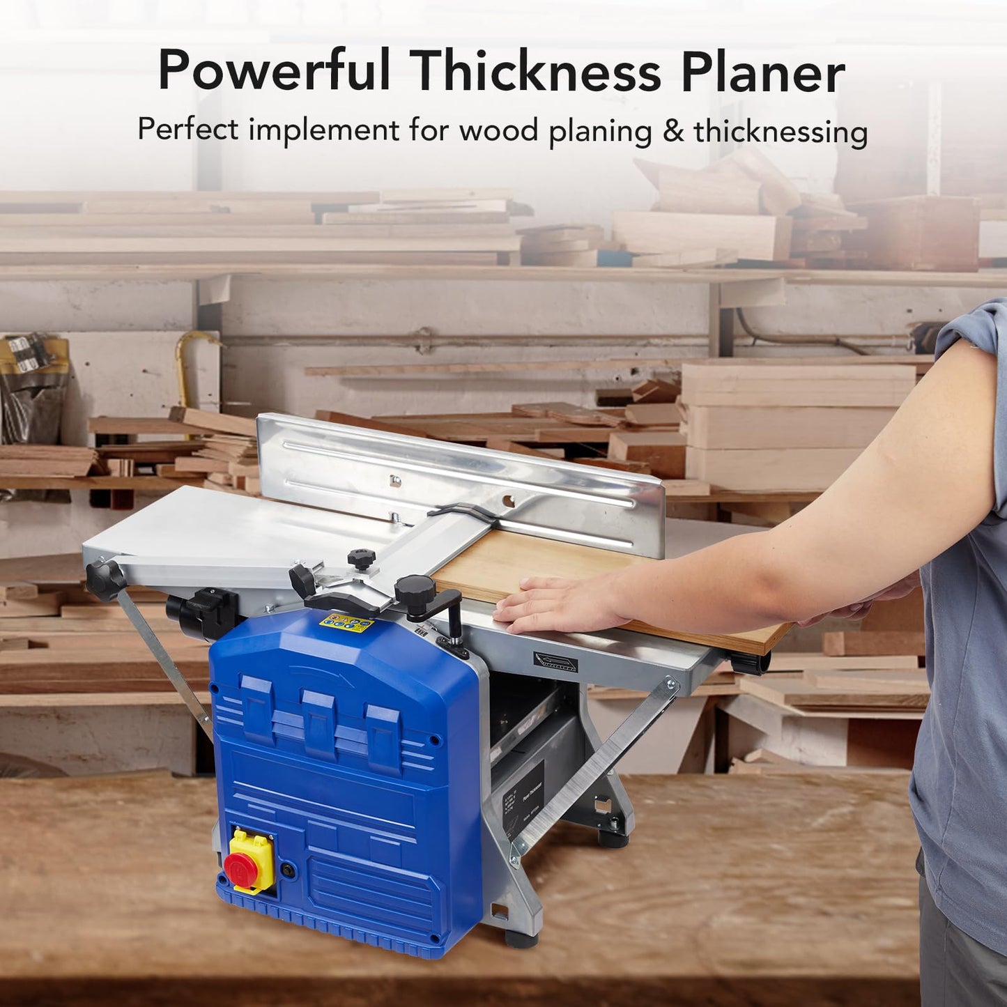 1250W Power Benchtop Planer, 29 "x 8" Worktable Thickness Wood Planer, Low Noise, Low Dust Planing and Dual Planing Function, for Removing Hard and Soft Wood Materials, Blue