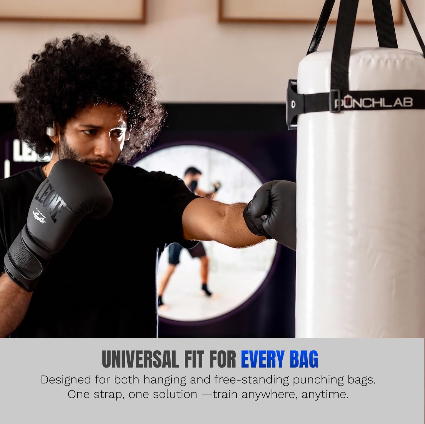 PunchLab Boxing Phone Holder for Punching Bag – Heavy Bag Strap Mount with Punch Tracker, Fits All Hanging & Freestanding Bags, Works with PunchLab App (Free App Included)