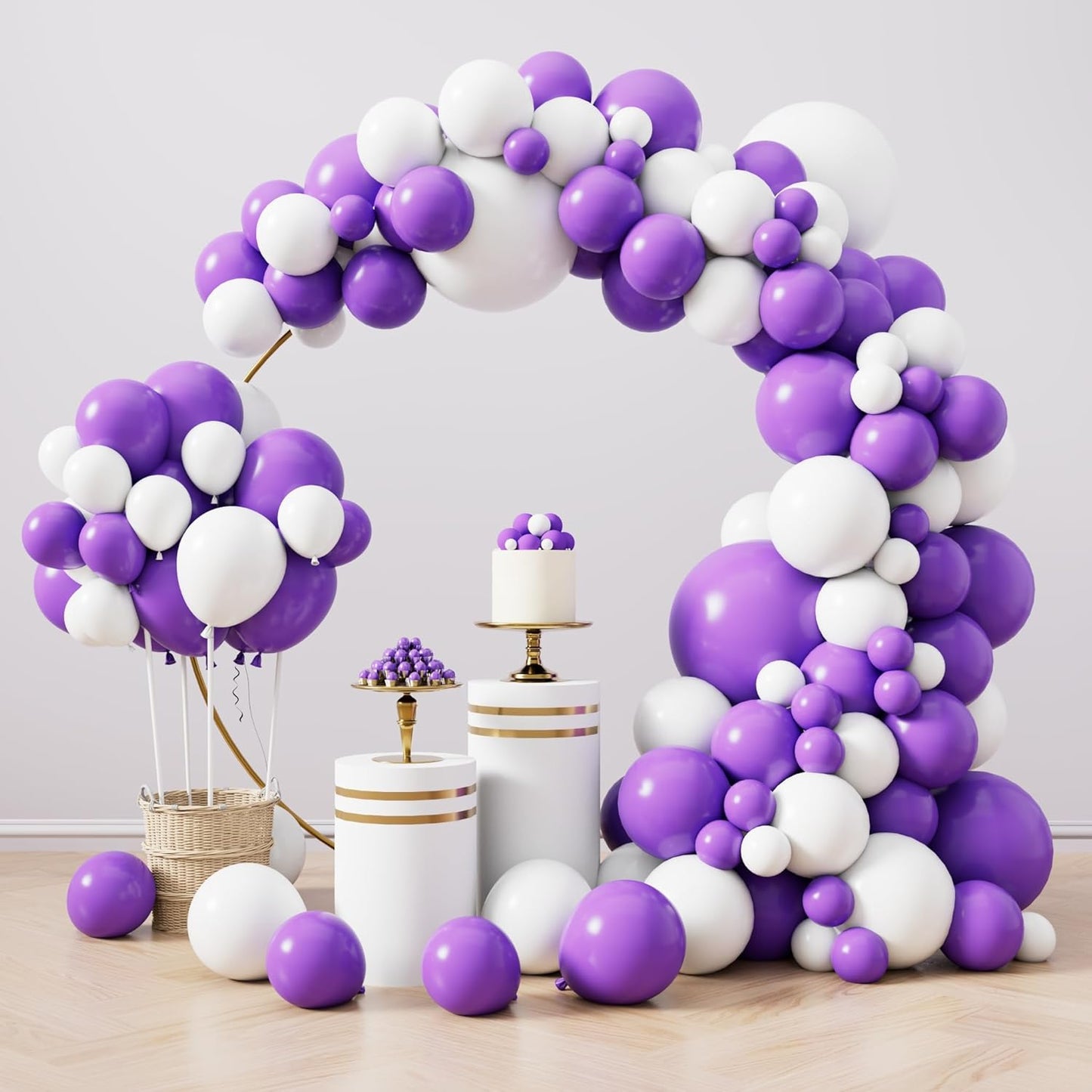 RUBFAC 129pcs White & Purple Balloons - Various Sizes for Garland & Arch | Perfect for Parties & Celebrations