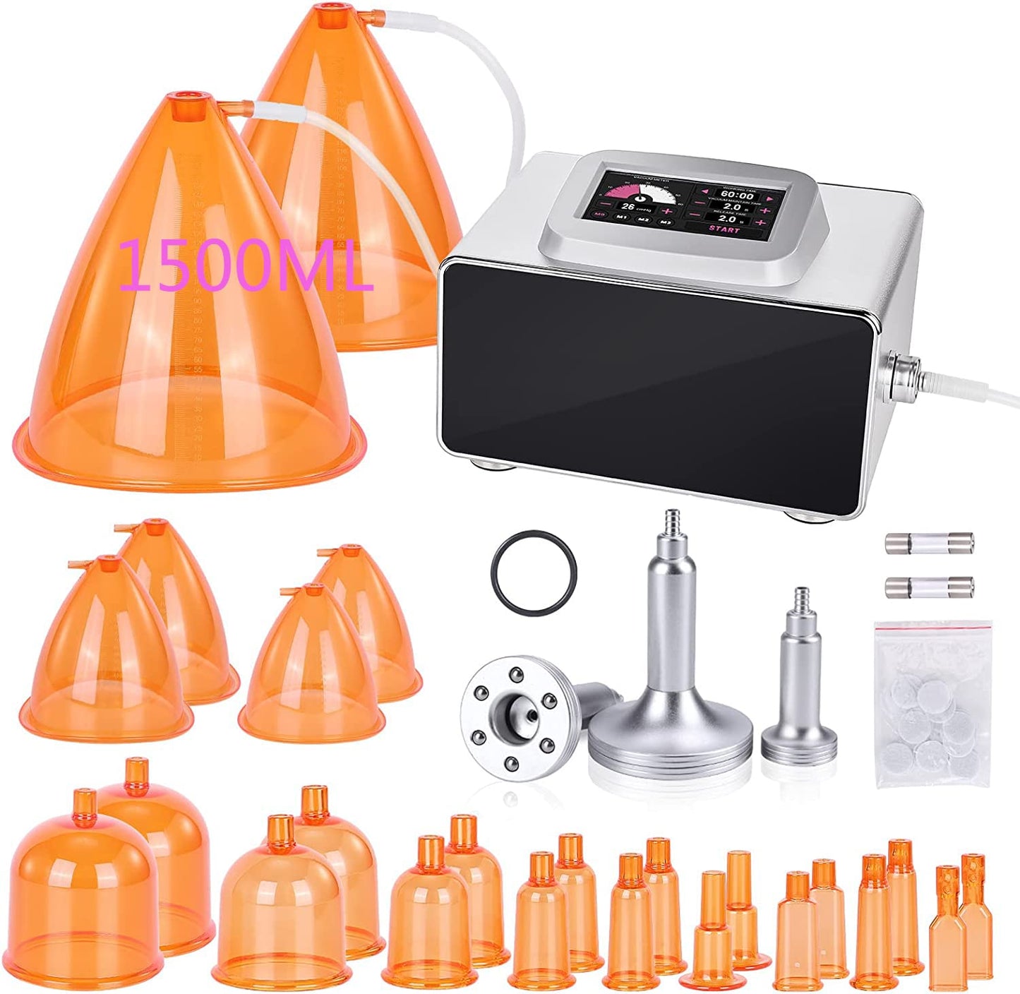 Meifuly Vacuum Therapy Machine, Electric Cupping Sets with 24 Cups(Include 1500, 1800, 2100ML Large Cups) and 3 Gua Sha Head for Salon SPA, Body, Back, Facial Cupping Massager