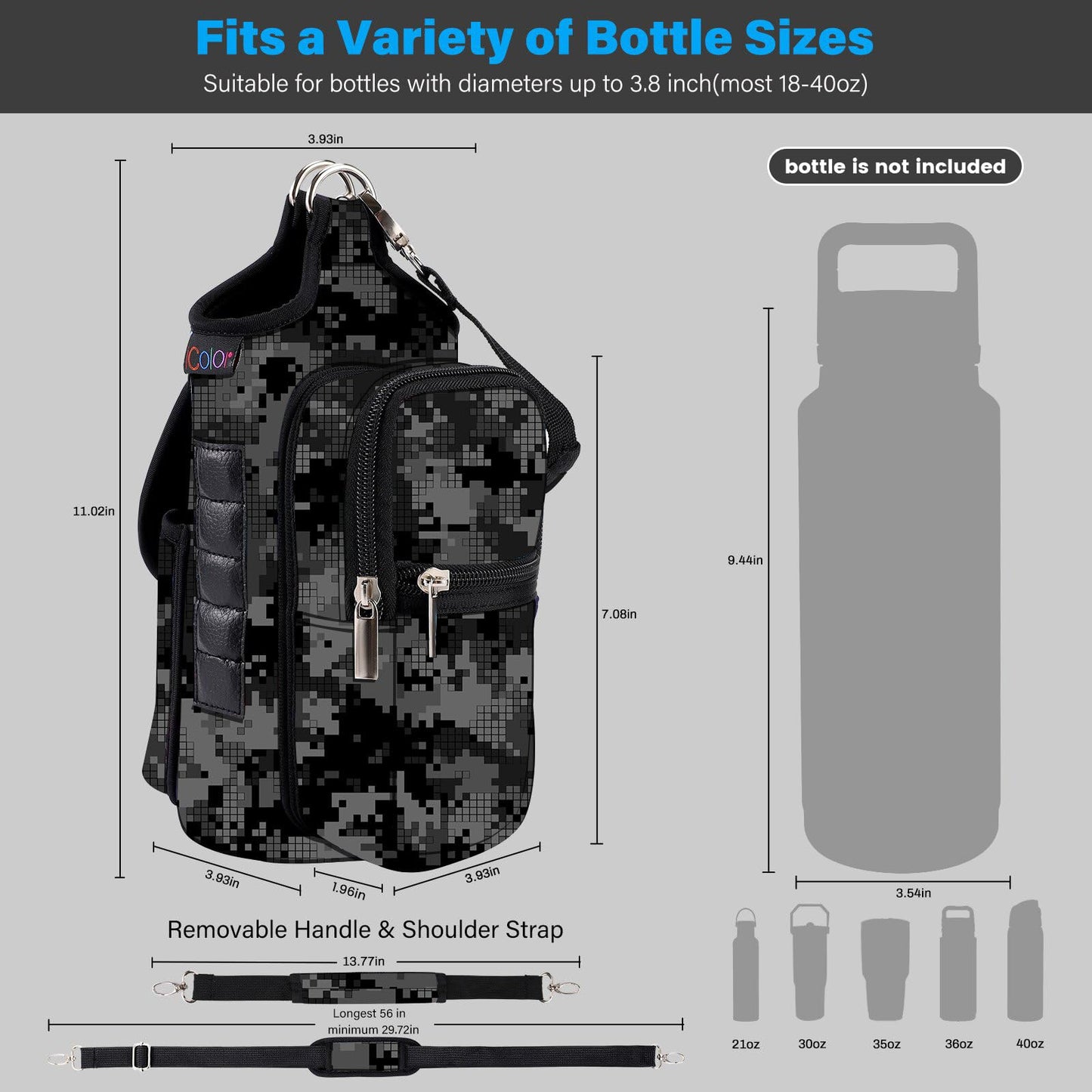icolor Magnetic Gym Bag Water Bottle Holder with Phone Pockets,5 Built-in Magnets Gym Magnetic Bag Pouch Attach to Fitness Equipment,Diameter 3.9" Bottle Carrier Sling Bag