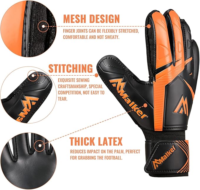 Malker Goalkeeper Gloves Soccer Goalie Gloves with Strong Grips Palms Anti-Slip Latex Breathable Football Gloves for Kids Youth Adult