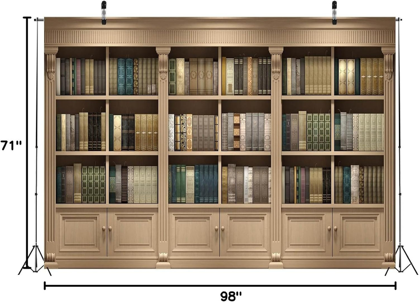 BELECO 8x6ft Fabric Vintage Wooden Bookshelf Backdrop Library Study Living Room Bookcase Books Background for Video
