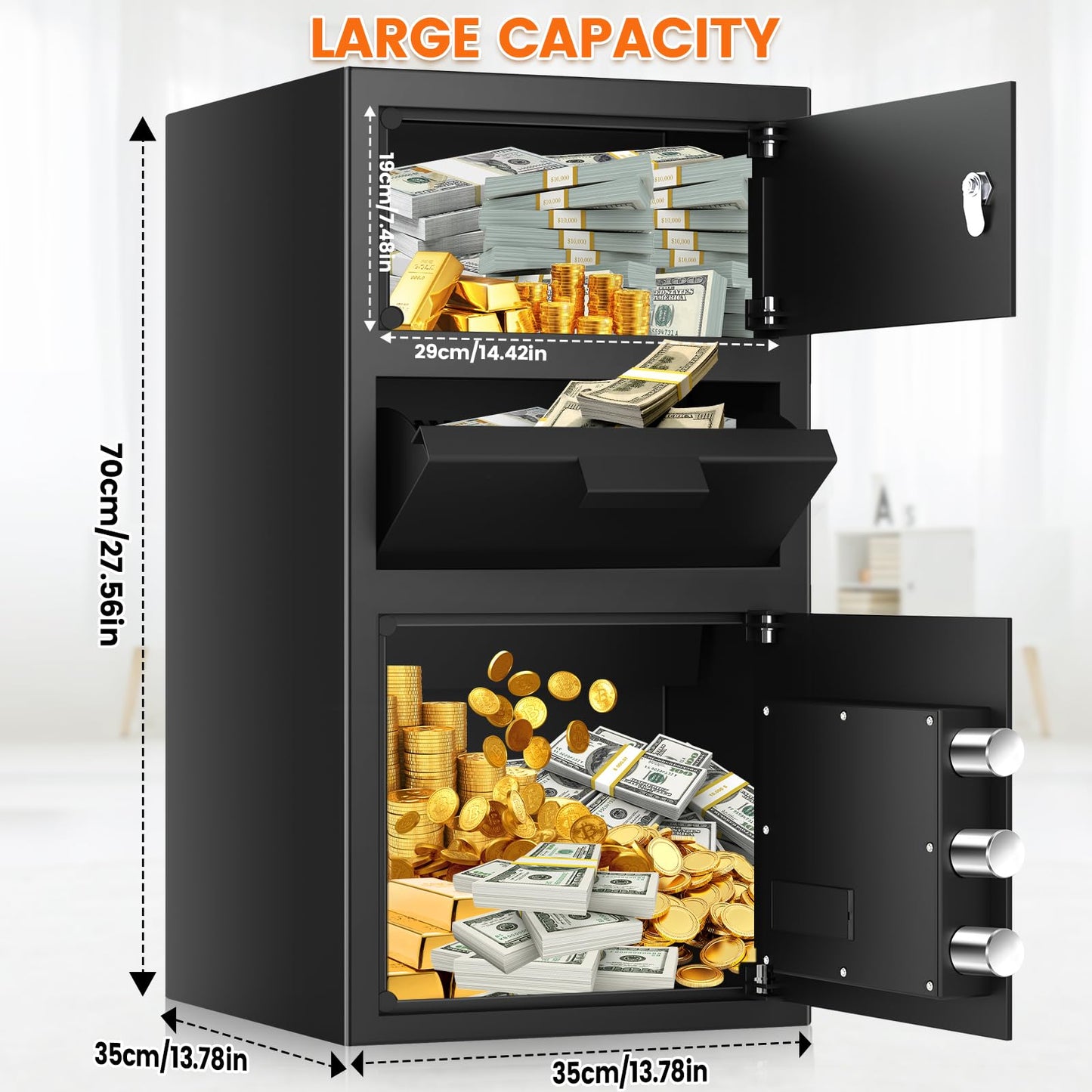 6.0 Cu ft Large Drop Safe Box for Business, Anti-Theft Cash Safes Drop Box with Drop Slot, Digital Keypad and Spare Key, Heavy-duty Depository Drops Safe for Home Retail Busines Restaurants