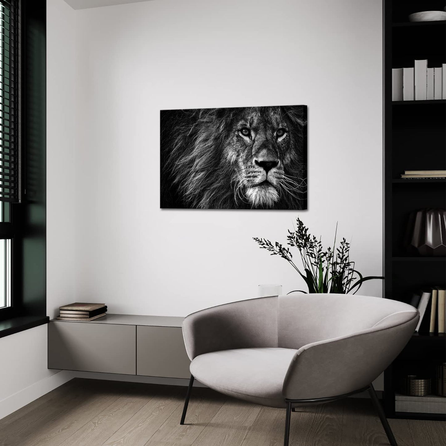 Nachic Wall Animal Painting Wall Art Black and White Lion Portrait Picture Prints Wildlife Canvas Artwork Modern Home Office Bedroom Wall Decor Ready to Hang 24x36inch