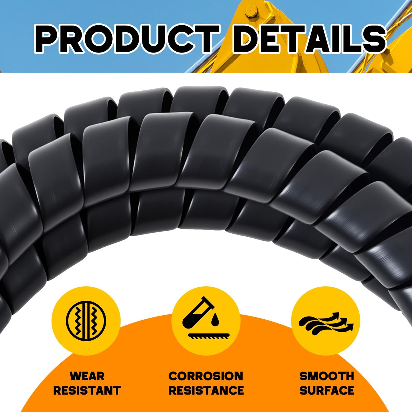 Innconee 4 Pcs Spiral Wrap Cable Protector, Safe 1/4"+3/8"+1/2"+3/4" Od x 50 ft Pre Cut Lengths Hydraulic Hose Protector Wrap to Avoid Wear and Extend Life for Hydraulic Pneumatic Hoses (Black)