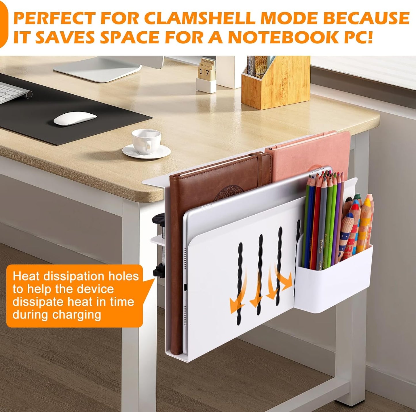 Desk Side Storage, Under Desk Laptop Mount, Table Side Hanging File Organizer, No Drill Clamp On Cable Management Tray