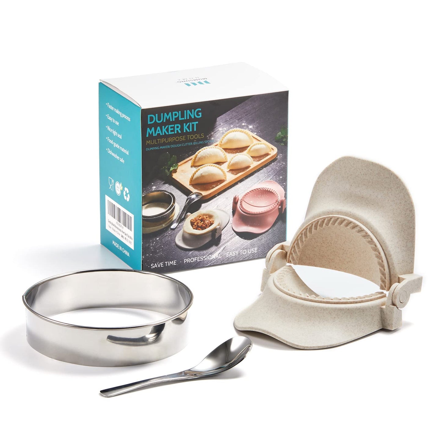 MUMSUNG Empanadas Press Maker Mold Set,4-inch Dumpling Maker With Dough Cutter, Professional Kitchen Gadget for Empanada, Pierogi, Pastelitos, Calzone, Turnovers 4"-White