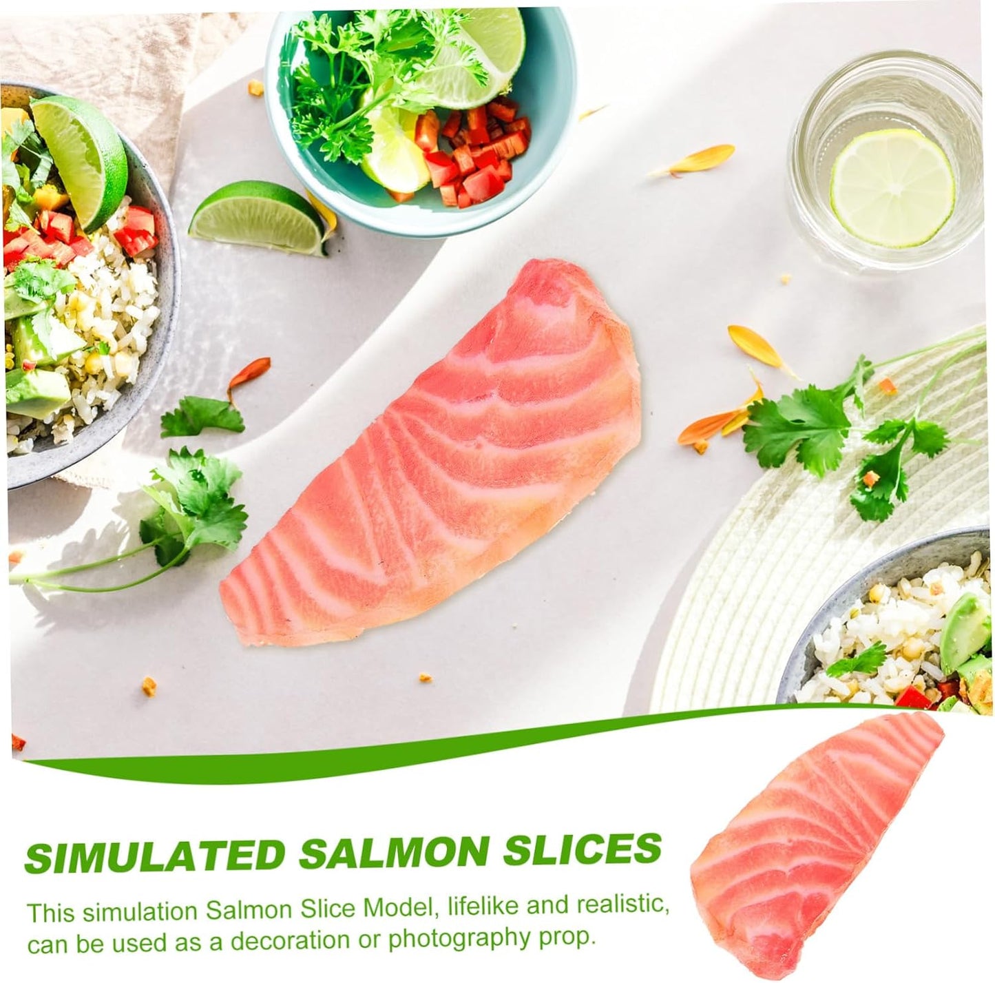 KOMBIUDA Simulated Salmon Slice Fake Food Model Lifelike Salmon Prop for Kitchen Decoration Restaurant Display