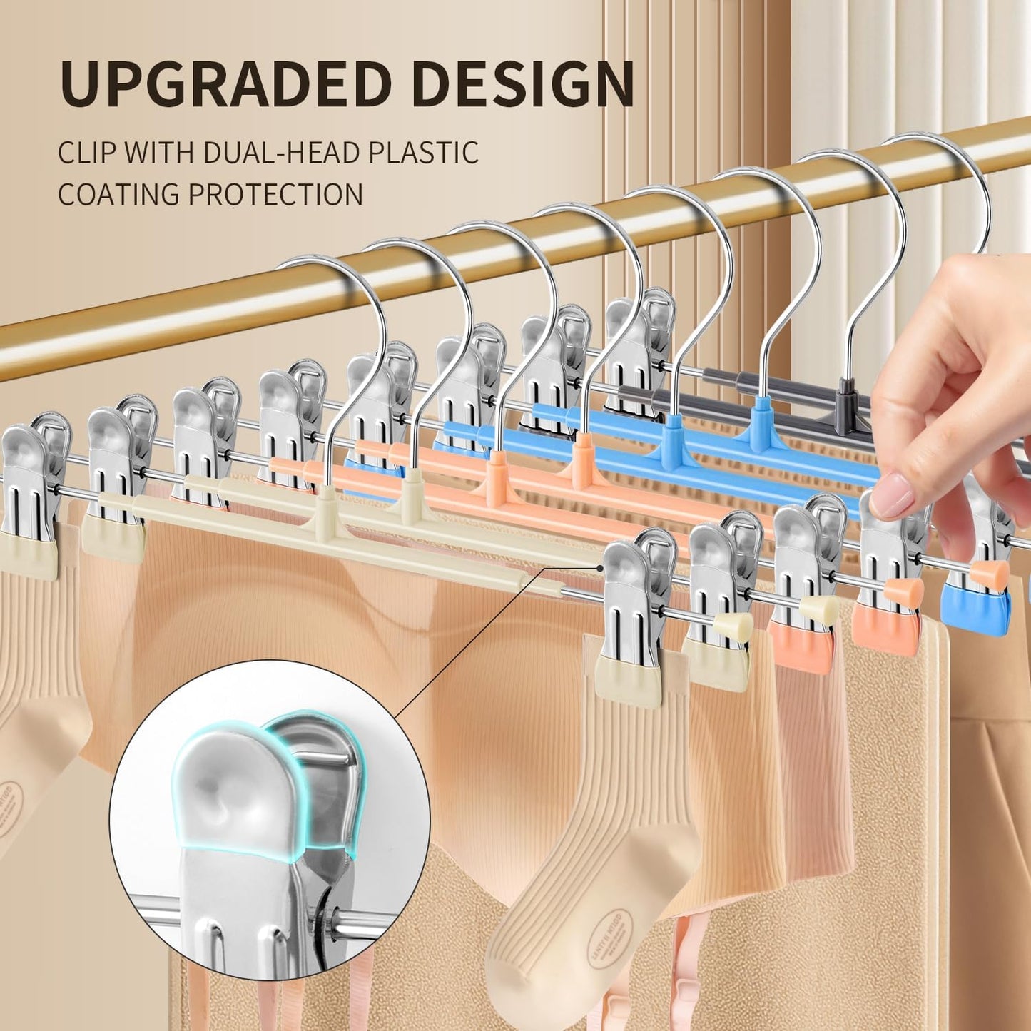 Skiennix 14-Inch Pants Hangers - Adjustable Metal Clips for Non-Slip Skirts & Trousers | 20-Pack