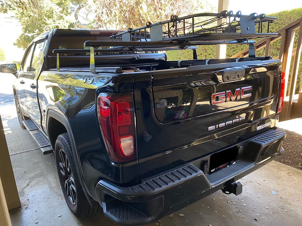 Truck Rack with Two Cross Bars and Four Brackets for Pickup Bed, Universal Aluminum Black Bar Length Adjustable from Min 49” to Max 64” Works with Tonneau Cover that Mounts on Top of Rails