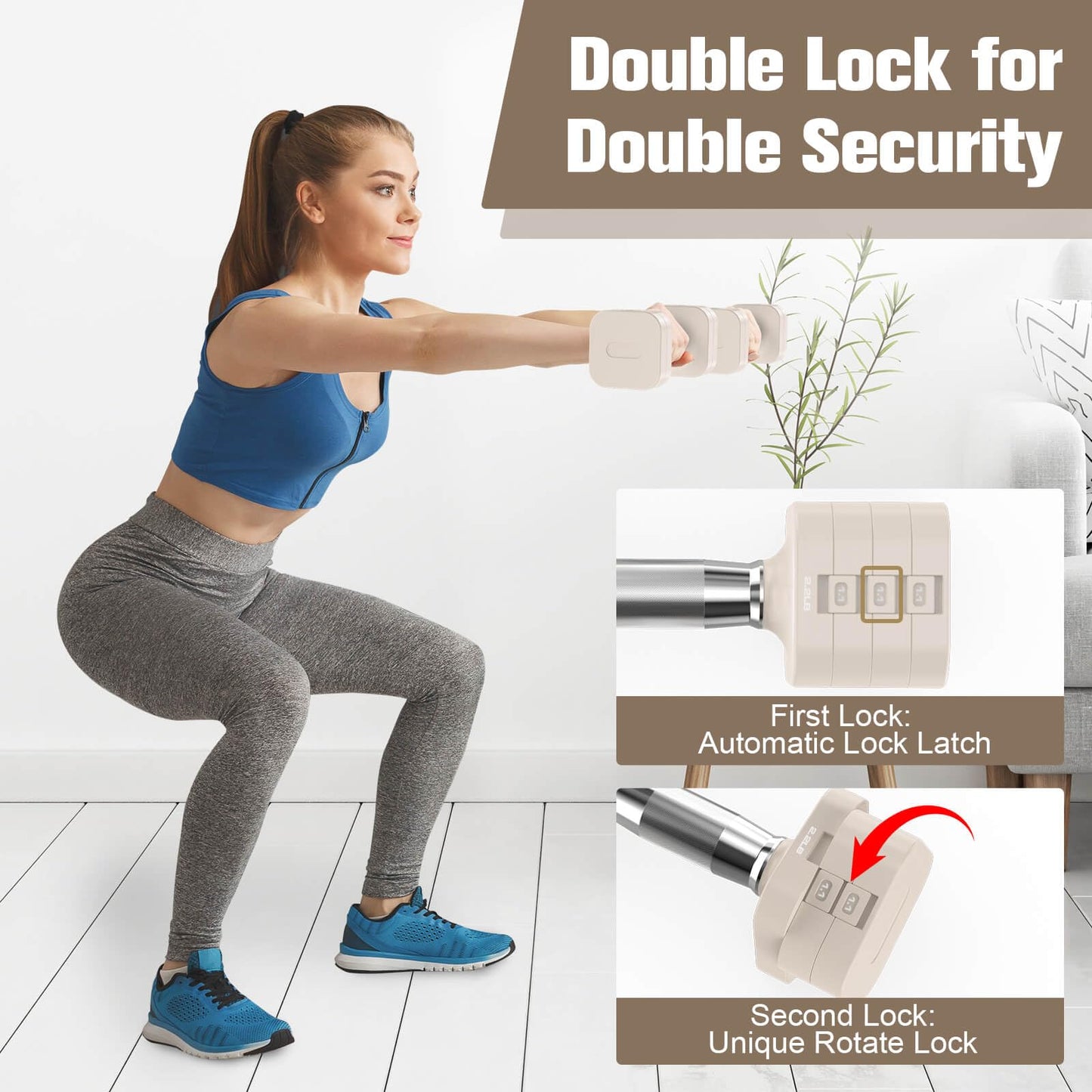 Hezeyferg 22LBS Adjustable Dumbbells Set, Adjustable Weight Dumbbells with 4 Levels 4.4lb, 6.6lb, 8.8lb, 11lb, Hand Weights Sets for Women/Men Home Gym Full Body Workout (11LB Each ( 22LB Pair ), Beige)