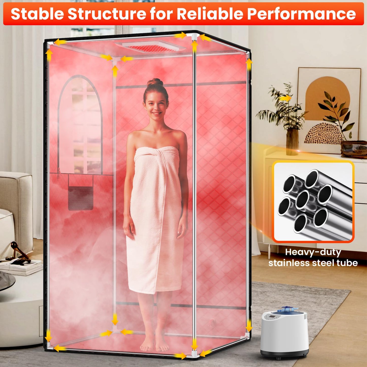 Portable Infrared Sauna Box for Home, Full Body Steam Sauna Tent with 660nm & 850nm Red Light Therapy Lamp, 3L 1200W Fast-Heating Steamer, Adjustable Temp & Remote Control for Relaxation, Detox
