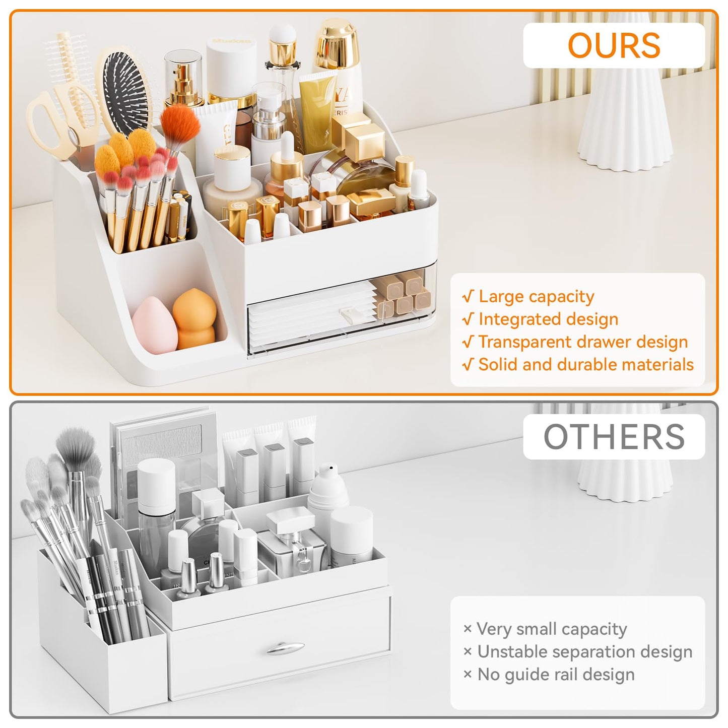 Yieach White Makeup Organizer Countertop,Large Cosmetics Storage Organizer for Make up Brush,Hair Products and Beauty Skincare Organizers,Plastic Makeup Holders and Organizers for Bathroom,Vanity,Desk