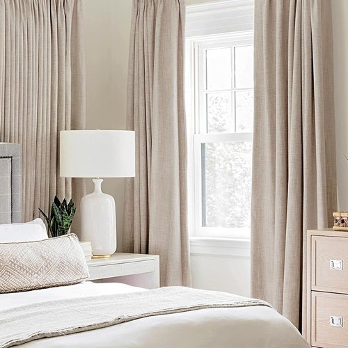 MIULEE Blackout Thermal Insulated Curtains - Linen Texture Natural Beige Drapes | 42 x 90 Inches (2 Panels)