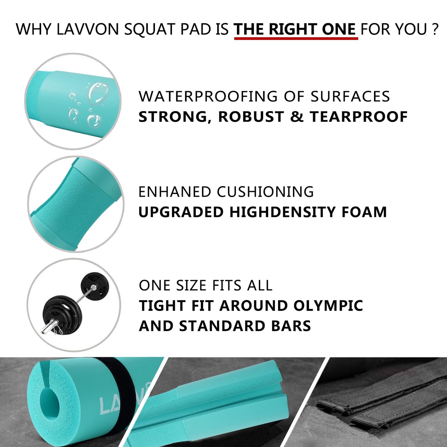Squat Pad - Foam Barbell Pad for Squats Cushion, Lunges & Bar Padding for Hip Thrusts - Standard Weight Bar Pad - Provides Cushion to Neck and Shoulders While Training (light blue)