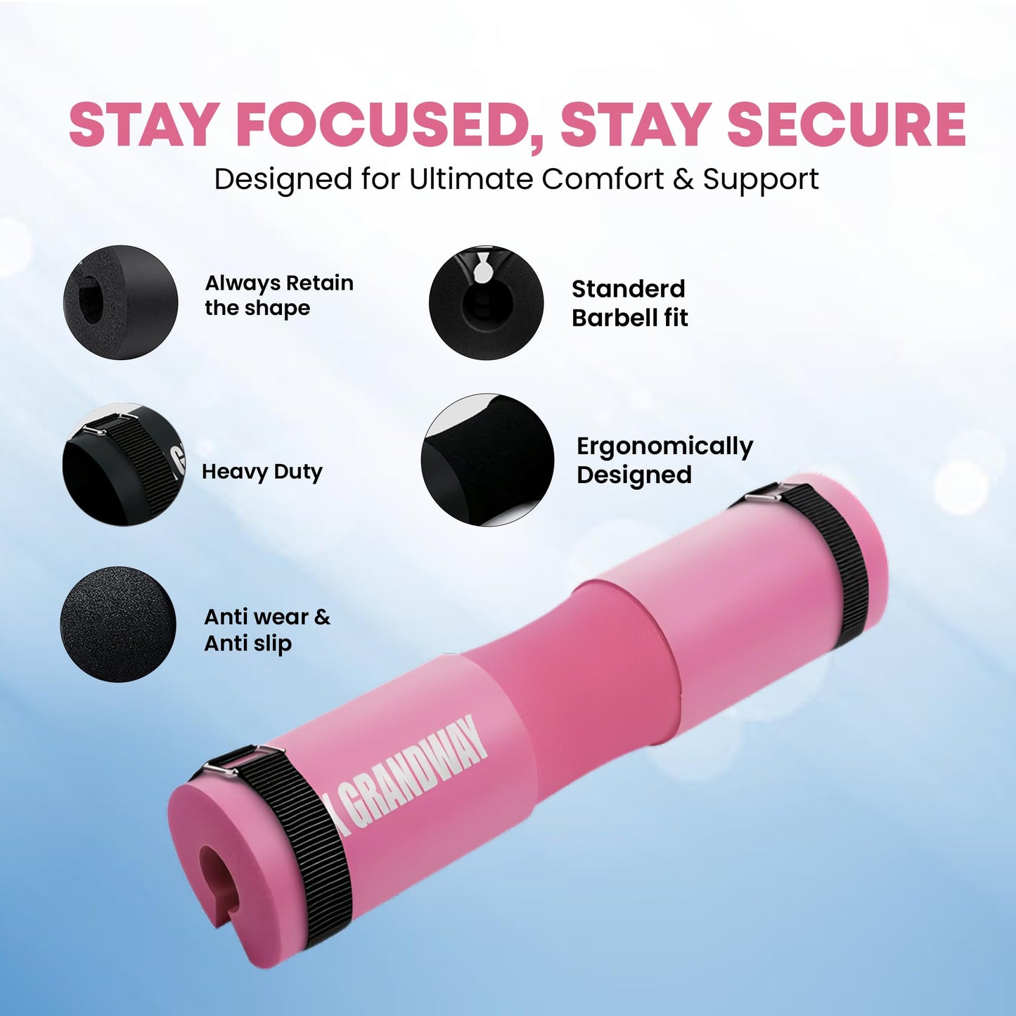 Advanced Squat Pad - Barbell Pad for Hip Thrusts, Squats & Lunges - Neck & Shoulder Squat Bar Pad Cushion Support Foam for Extra ComfortPremium Squat Pad (Pink)
