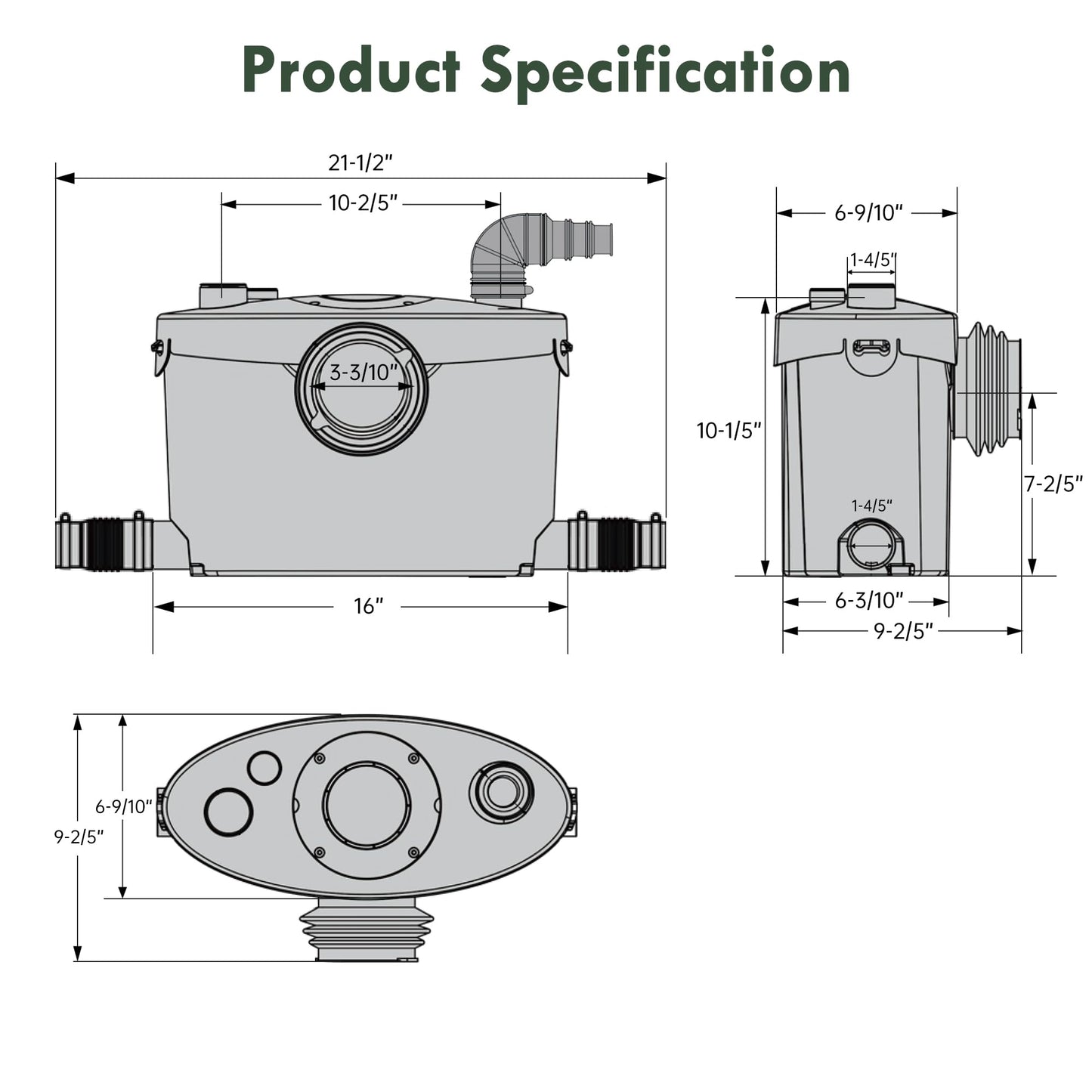 Simple Project 750w Macerator Pump, Basement Toilet System 36 Ft/10 M Head, Sewerage Grinder With 4 Water Inlets for Macerating Toilet, Shower, Bathtub Waste Water Disposal