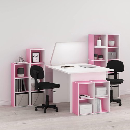 Furinno PASIR 4-Tier Modern Bookshelf - Easy Assembly Open Shelves Bookcase | Pink/White, 9 x 12 x 42