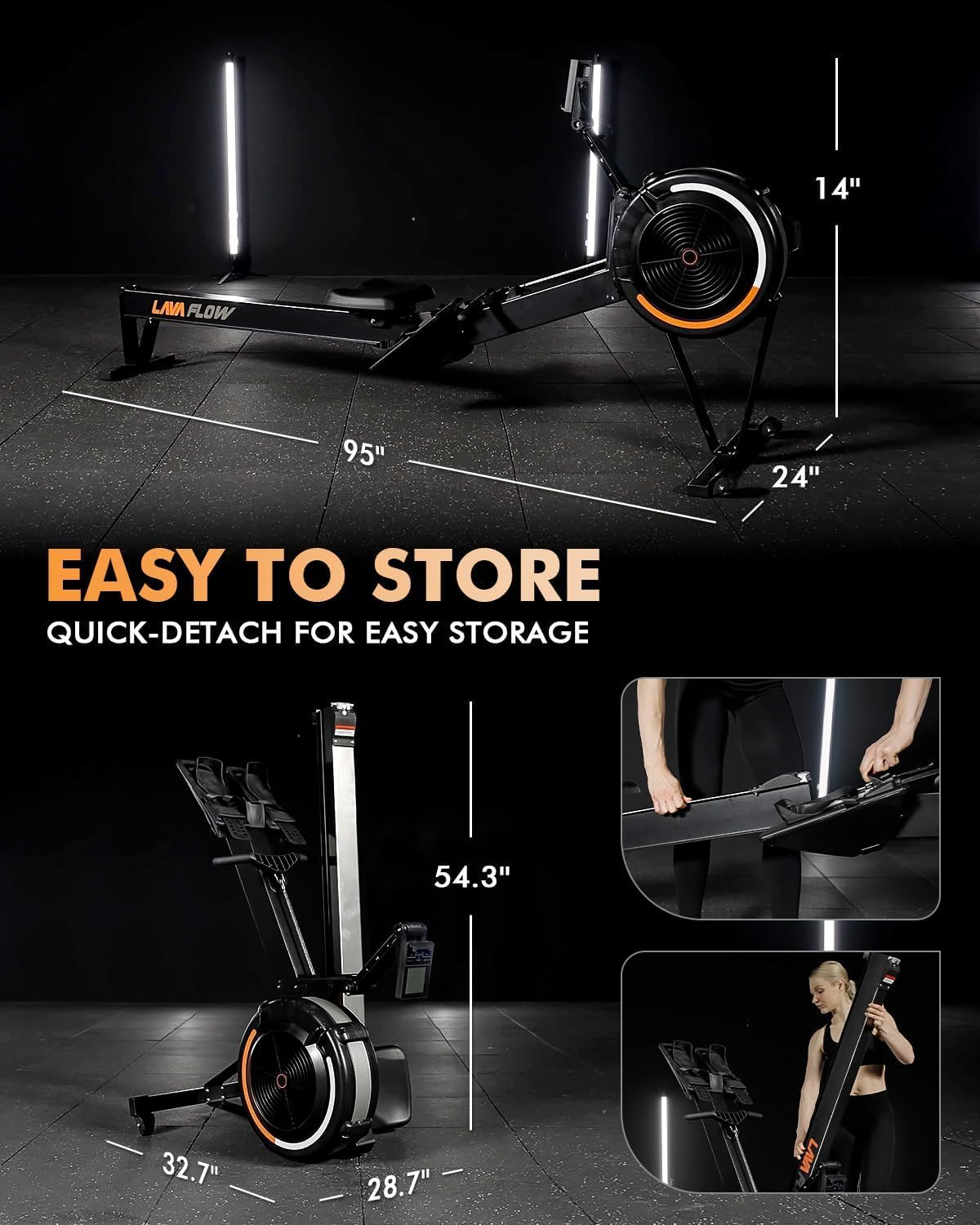 GMWD Air Rowing Machines for Home, 10-Level Adjustable Resistance Professional Rower Machine with Performance Monitor, Ergonomic Comfort Seat, Device Holder & Easy Storage, Lava Flow Series