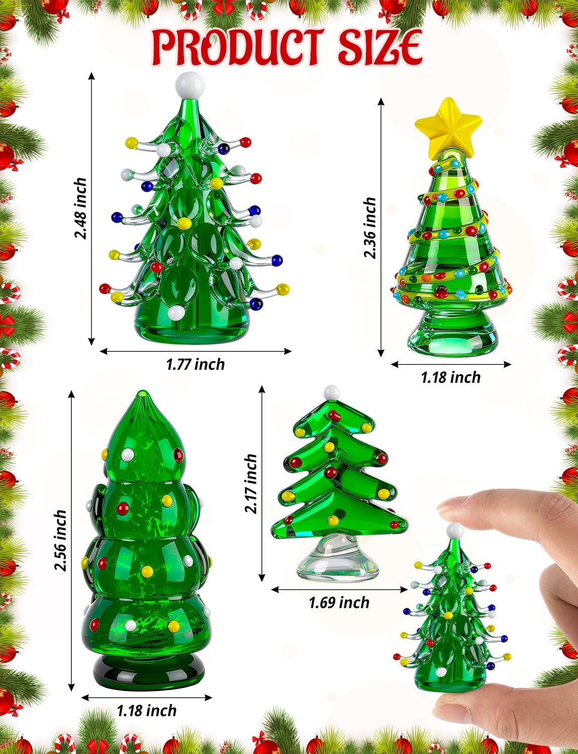 Skiennix Blown Glass Christmas Tree Decor - Mini Figurines for Festive Home Decoration | 4 Pcs Set