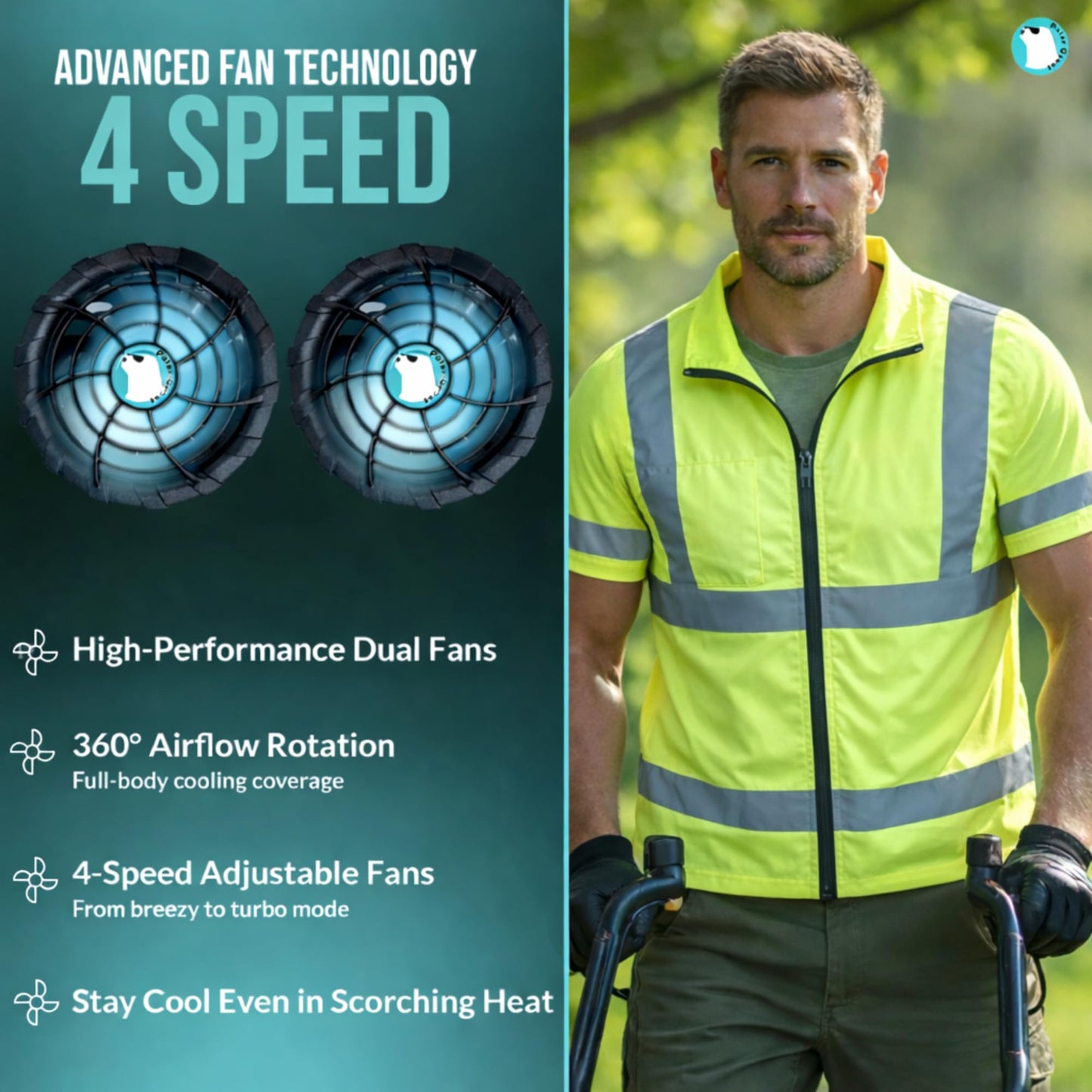 POLAR QUEST SHOP Class 3 Cooling Fan Safety Shirt (Half Sleeve) | Hi-Vis Reflective Work Shirt with Fans & Battery for Construction & Outdoor Work - Extra Large