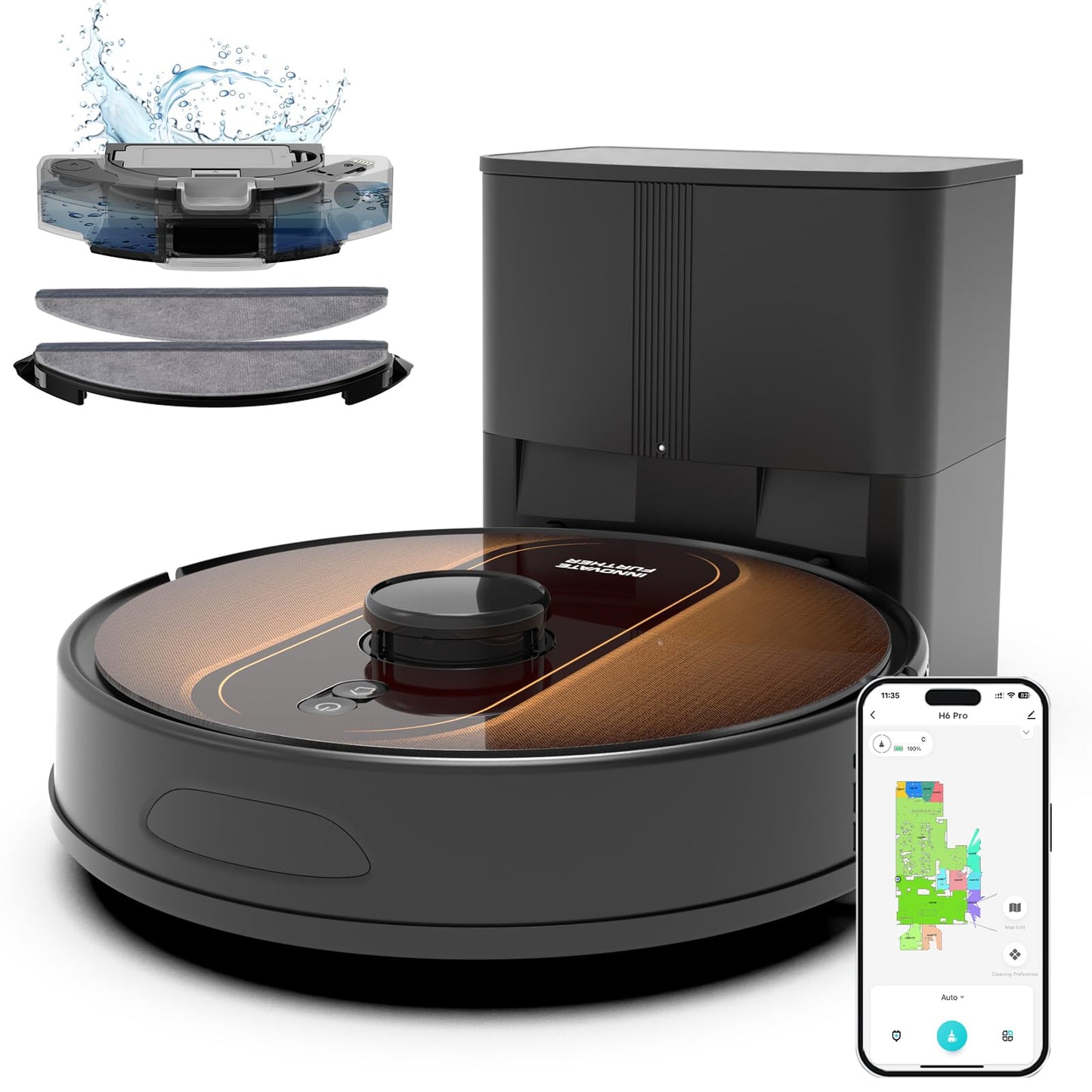 Robot Vacuum and Mop with Mapping: 6000Pa Self Emptying Robotic Vacuum with LIDAR Navigation,3-in-1 Robot Vacuum for 90 Days Hands-Free Cleaning, Alexa/APP Control Ideal for Pet Hair Hard Floor Carpet