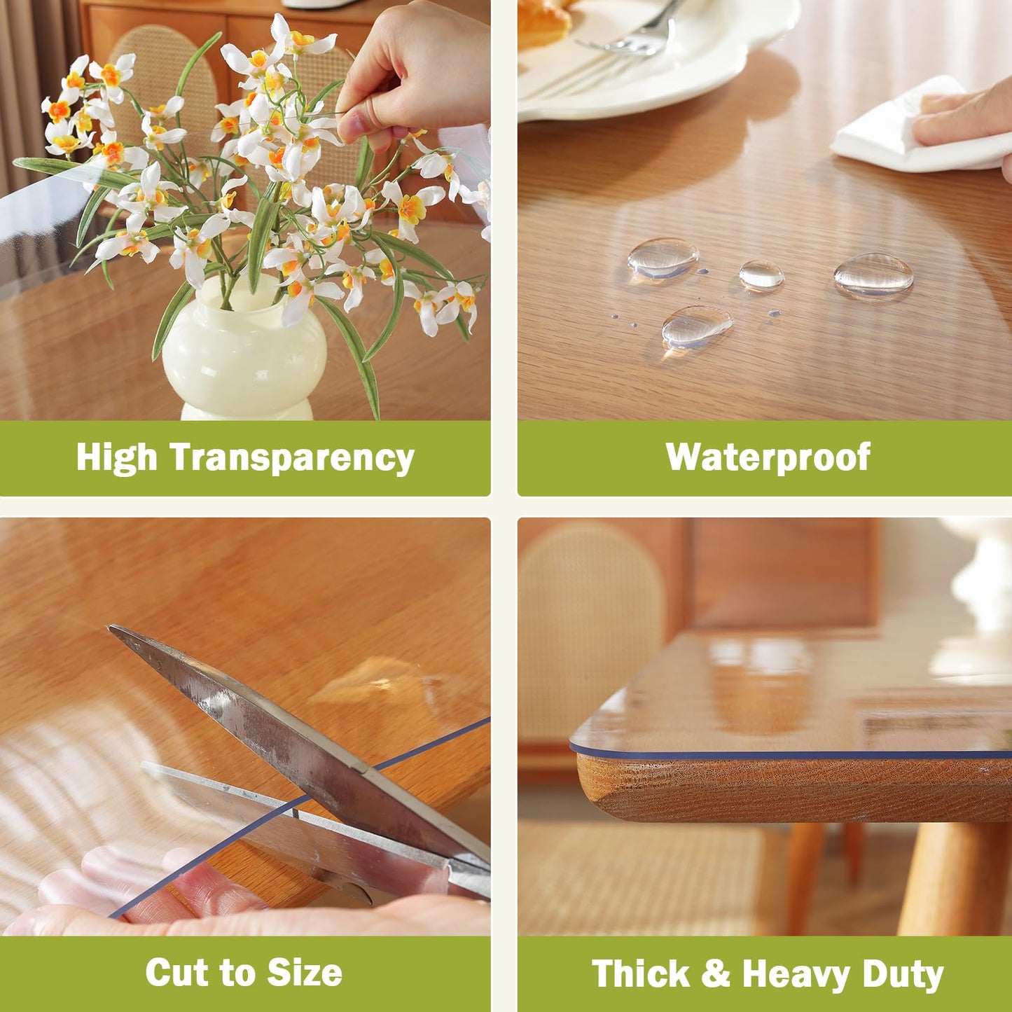 OstepDecor Clear Table Cover Protector 44 x 78 Inch, 1.5mm Thick Plastic Table Cover, Dining Table Protector Pad, Waterproof & Easy Cleaning PVC Desk Mat for Dresser, Coffee & Kitchen Wooden Tabletop