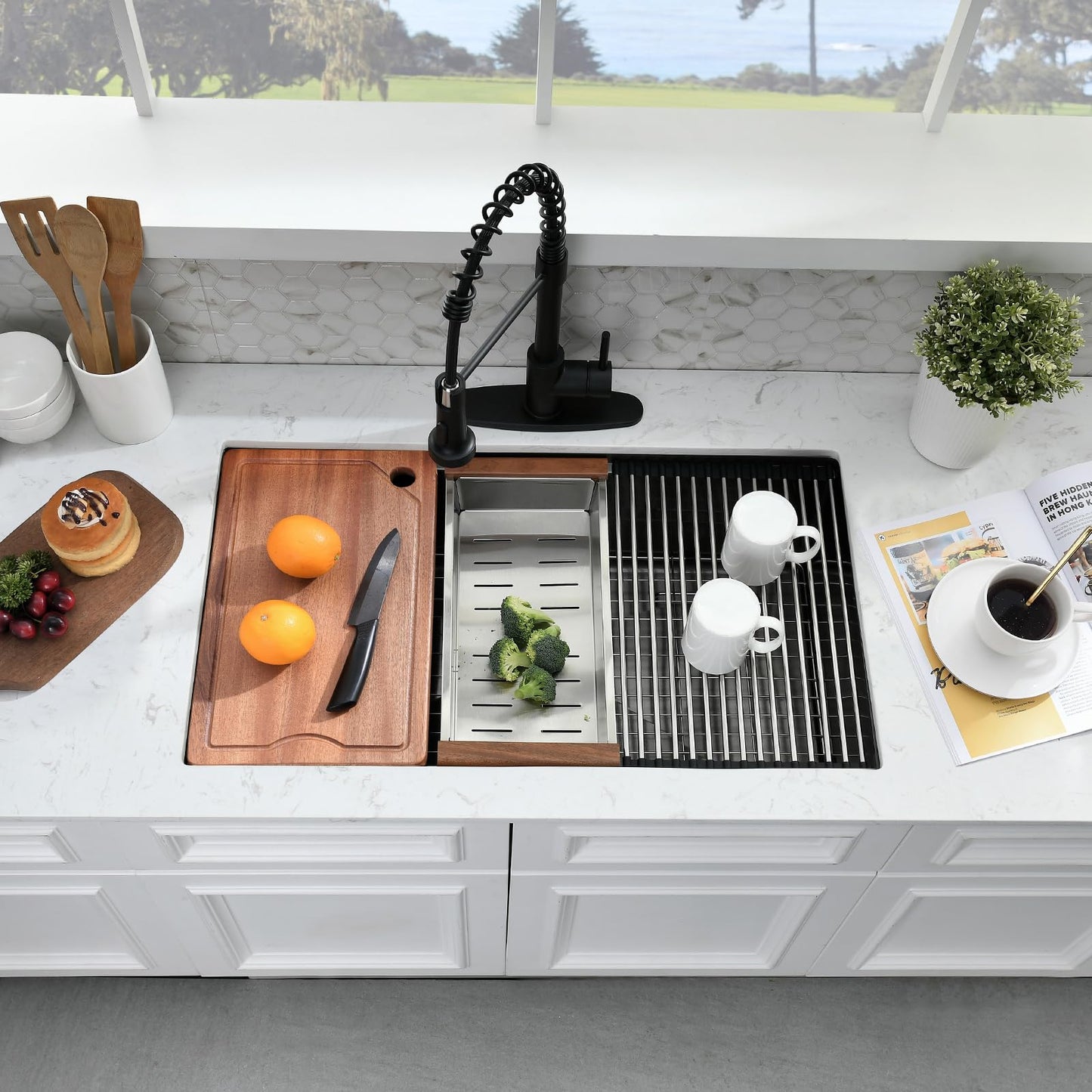 SOMRXO 28 Inch Undermount Kitchen Sink Black - 16 Gauge Black Satainless Steel Kitchen Sink Undermount 28x18,10 Inch Deep Single Bowl Workstation Sinks with Accessories
