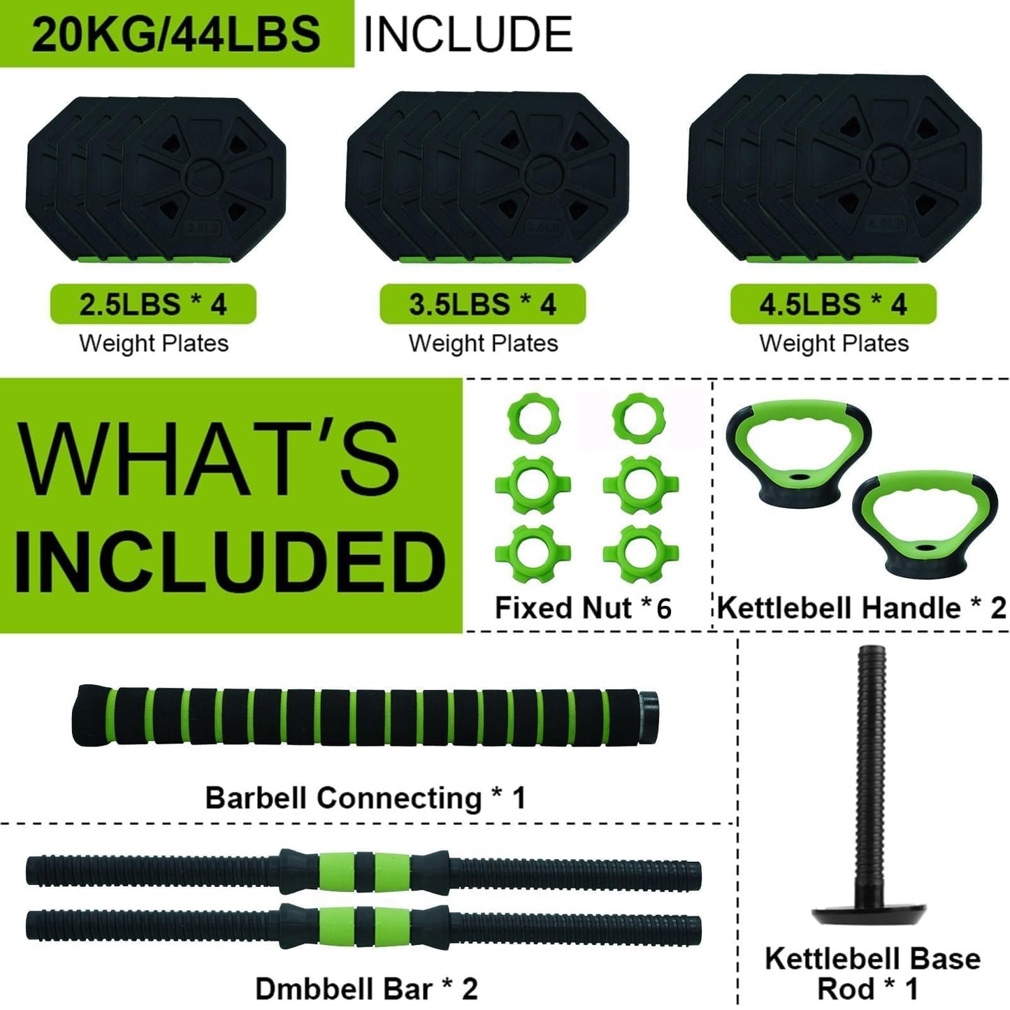 44 Lb Adjustable Dumbbell Weight Set, Free Weights Dumbbells Set for Home Gym,Iron Handle Grip,Octagon