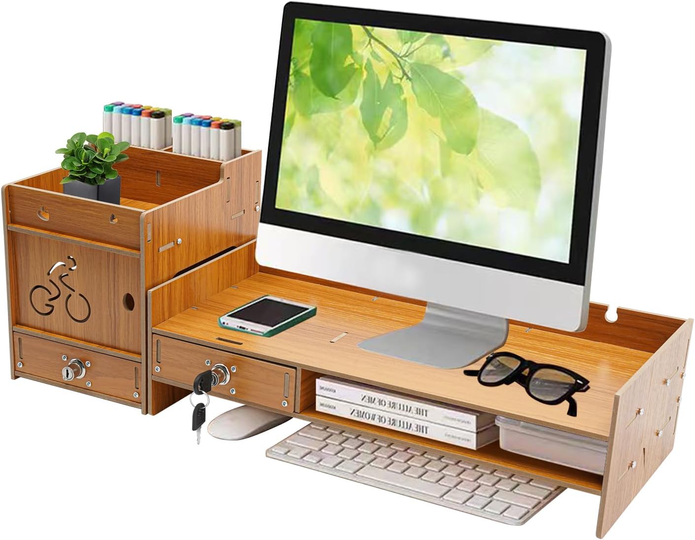 QUSKLISU (07) Computer Monitor Stand, Computer Rack with Drawers, Two top Platforms Desk Organizer Monitor Stand