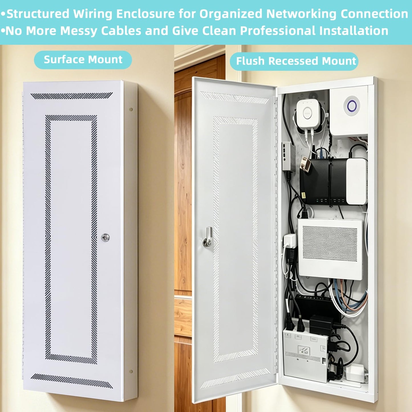 XMK 42 Inch Media Enclosure,WiFi Electrical Box,Cable Management Box for Organize Network/Router/Modem/Ethernet Switch Device,Structured Wiring Enclosure Media Box Cabinet with 180°Hinged Door