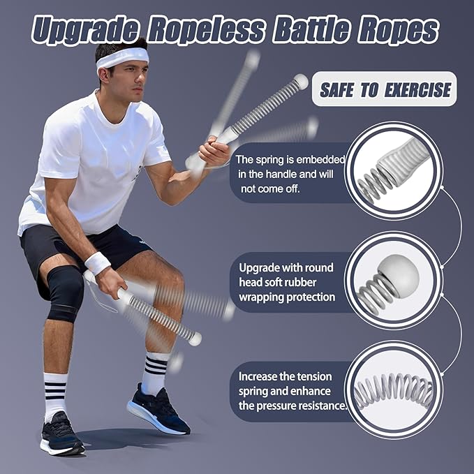 New Upgrade 2nd Generation Weighted Ropeless Battle Ropes for Home Gym,Quiet Cordless Training Rope Fitness Equipment for Women and Men,Portable Cordless Battle Rope for Home&Outdoors,2PCS(Gray)