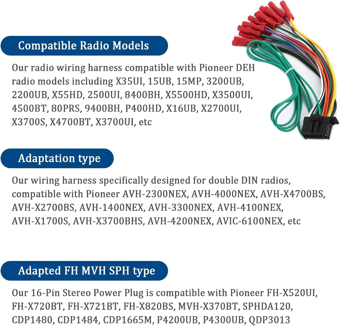 carleef 16 Pin Radio Wiring Harness Stereo Replacement,Stereo Wiring Harness Connects The Stereo System to The