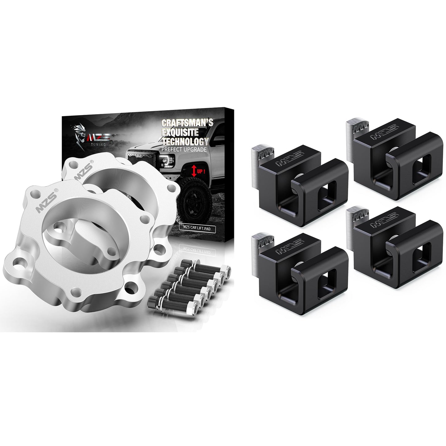 MZS Leveling Kit 2.5" Front Lift Strut Spacers + Tie Down Anchors, Bed Rail Cleats Bolts Nuts (Black, 4pcs) Compatible with 2004-2024 Titan