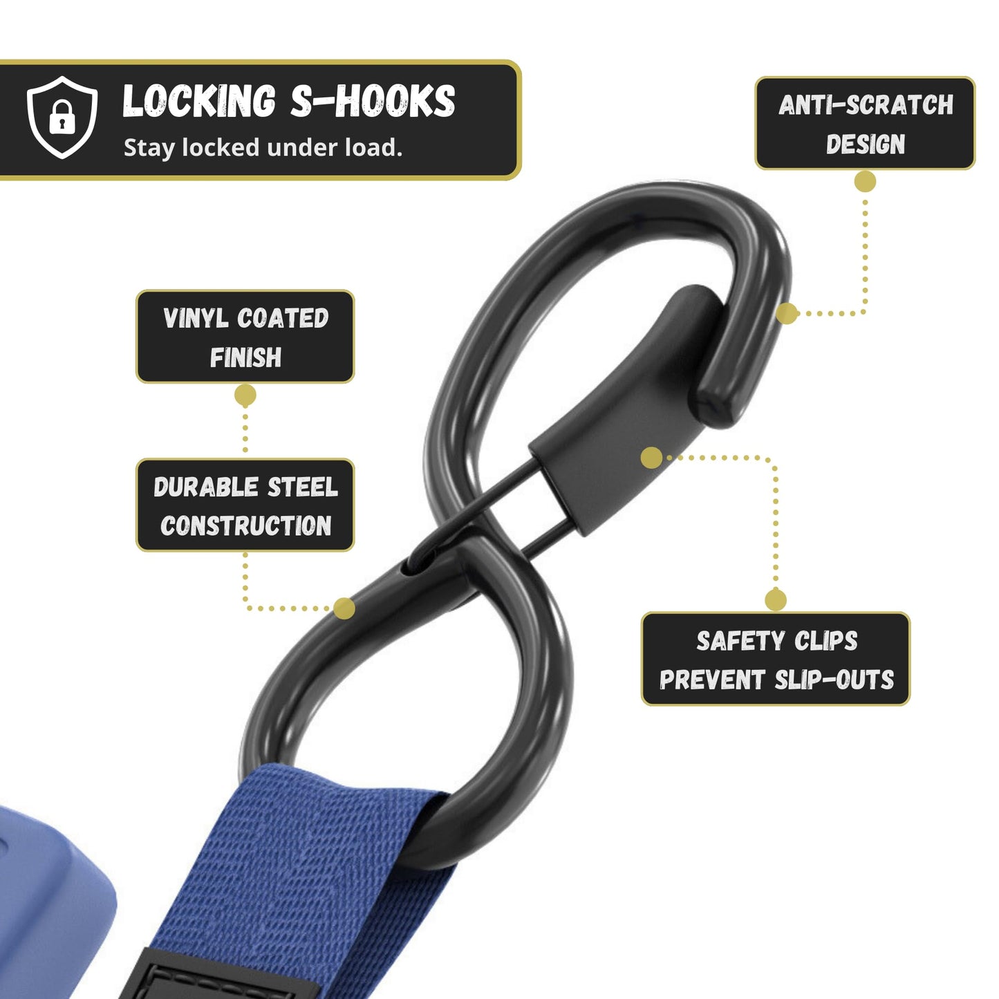 JACO Retractable Ratchet Straps - 1 in x 15 ft (4-Pack) (1,760lbs Break Strength) | Auto Self Retracting Cargo Tie Down Strap Set (Blue)