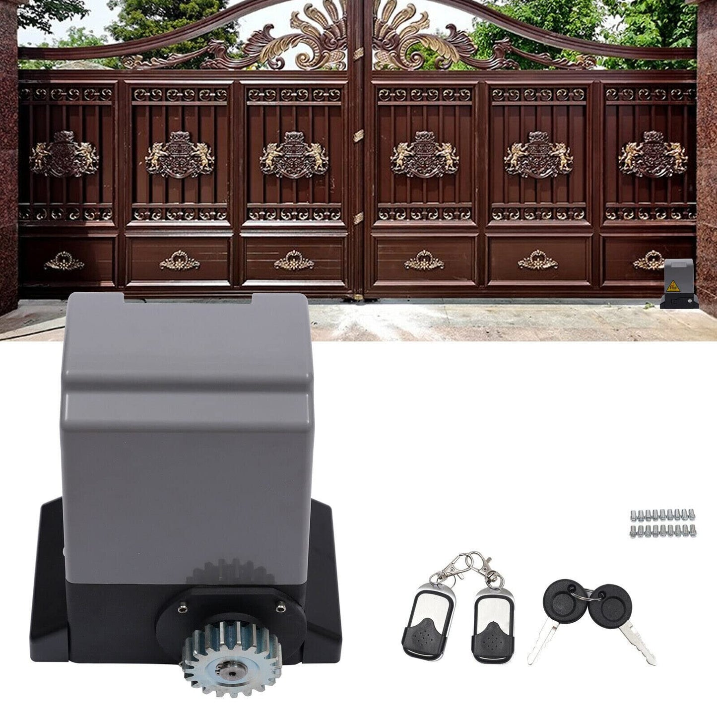 2700LBS Automatic Sliding Gate Opener kit, with 2 Remote Controls, 550W Electric Rolling Driveway Slide Gate Operator Hardware Security System Kit, Electric Rolling Driveway Slide Gate Motor (2700LBS)