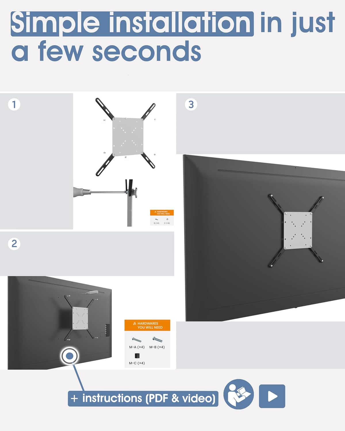 3IDEE 200x200 400x400, 300x300, 55", 66lbs Universal TV Mount Extension Bracket for Wall Mount, VESA to VESA Mount TV