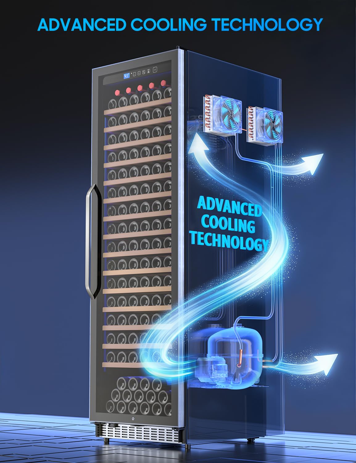 187 Bottle Wine Cooler Refrigerator, 24 Inch Freestanding/Built-in Wine Fridge, Large Capacity Wine Cooler with Fast Cooling Quiet Compressor, 41℉-64℉ Temp Control for Home Office Kitchen, Wine Gift