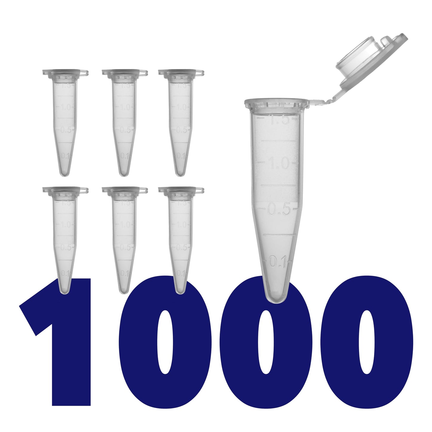 Kashi Scientific 1.5mL Clear Snap Cap Microcentrifuge Tube with Graduation, Lab Grade Polypropylene Plastic [1.5mL, 1000]