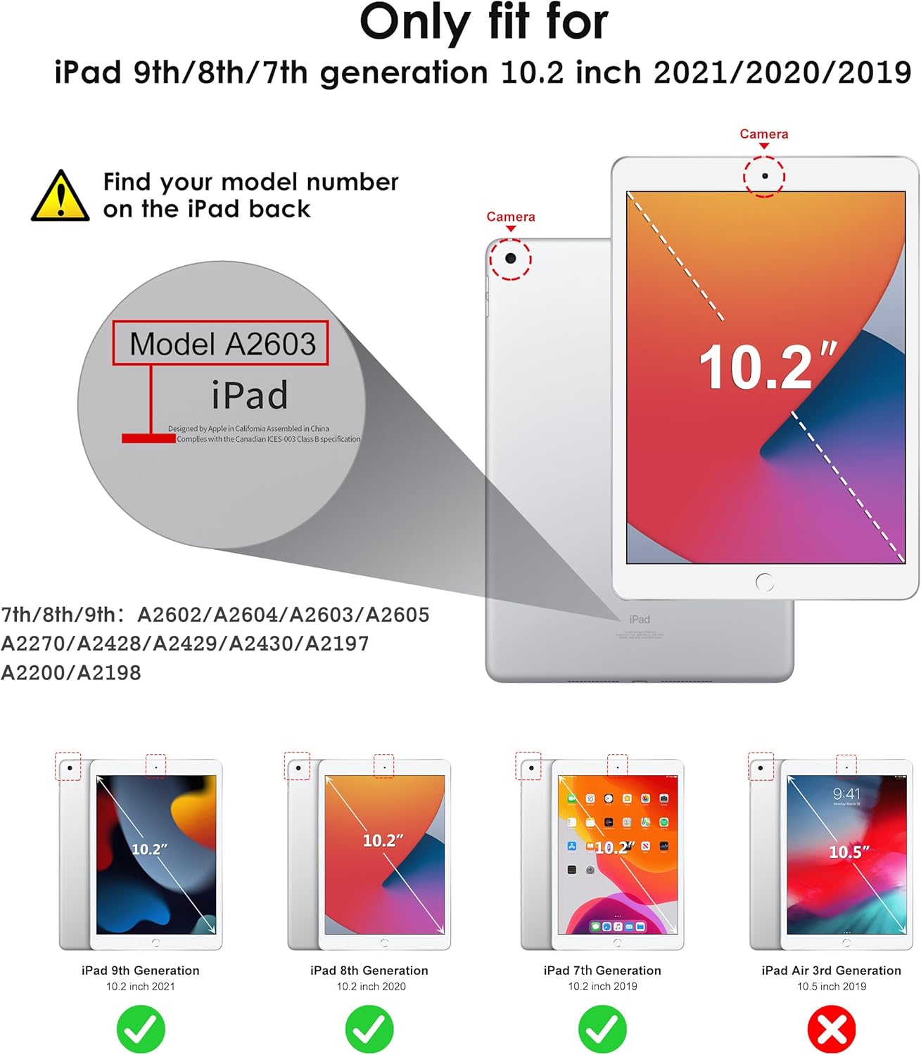 DTTO 9th 8th 7th 10.2 Inch (2021/2020/2019), 360 for iPad / / Generation Case Degree Rotating Premium Leather Folio