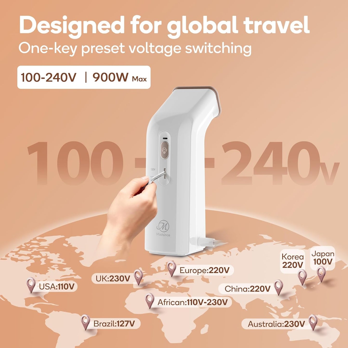 Skiennix Mini Travel Steamer - Dual Voltage 110-240V, 170ml Tank, Lightweight Handheld Wrinkle Remover