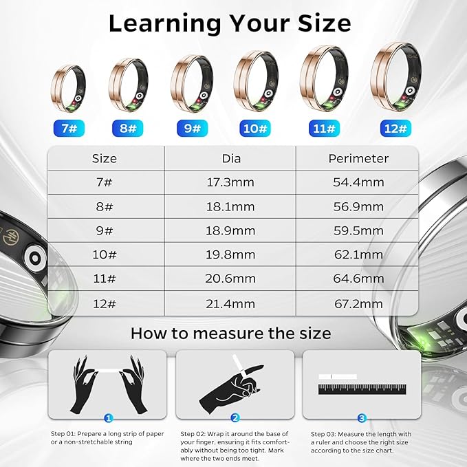 Ultra-Thin Smart Ring for Women Men,Sleep Tracker Ring with Heart Rate, Waterproof Fitness Ring for Activity Monitoring/Steps/Calories,No Subscription Fee,for iSO & Android (ROSEGlod,7#)