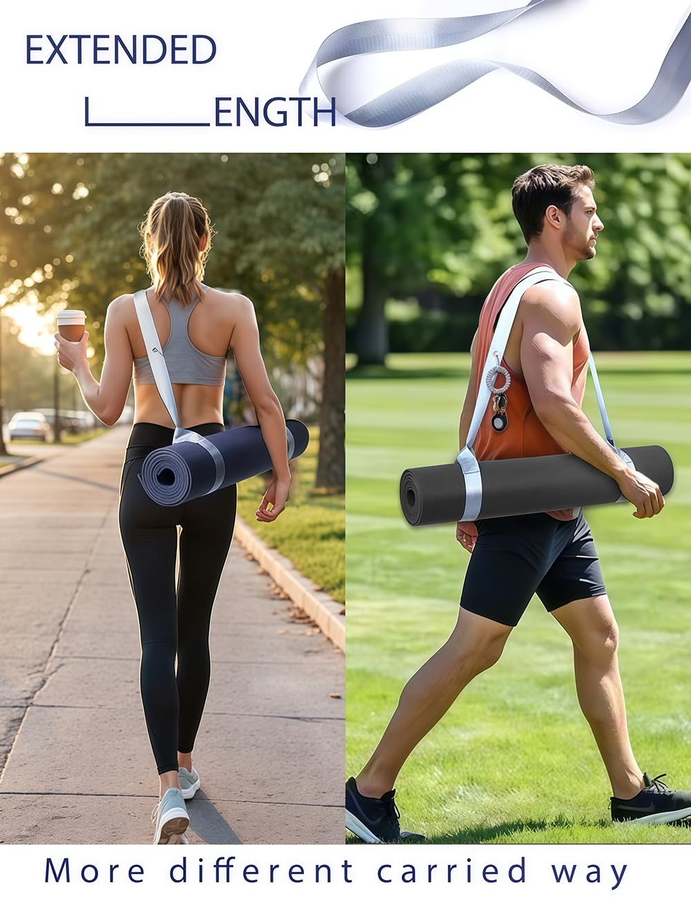 Yoga Mat Strap with Carabiner Clip, Adjustable Carrier for Yoga Mats, Sky Blue [MAT NOT Included]