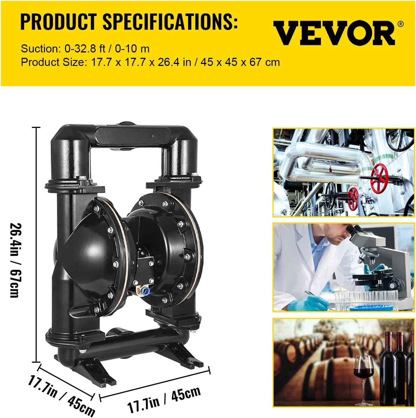 VEVOR Air-Operated Double Diaphragm Pump, 2 inch Inlet & Outlet, Aluminum Alloy Body, 75 GPM & Max 120PSI, Nitrile Diaphragm Transfer Pump for Petroleum, Diesel, Oil and Low Viscosity Fluids