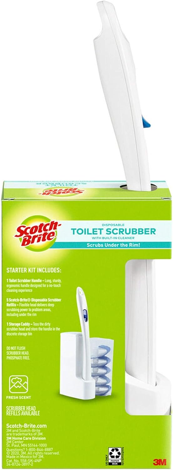 Scotch-Brite Toilet Scrubber Starter Kit - Disposable Refills with Bleach Alternative | Includes 1 Handle & Caddy