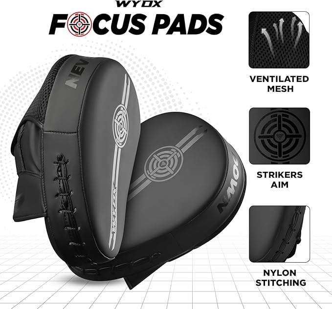 WYOX Curved Focus Mitts for Boxing & MMA | Durable PU Leather Punching Pads with Adjustable Strap | Ideal for Muay Thai, Kickboxing, Martial Arts Training – Hand Target Strike Shield for Men & Women