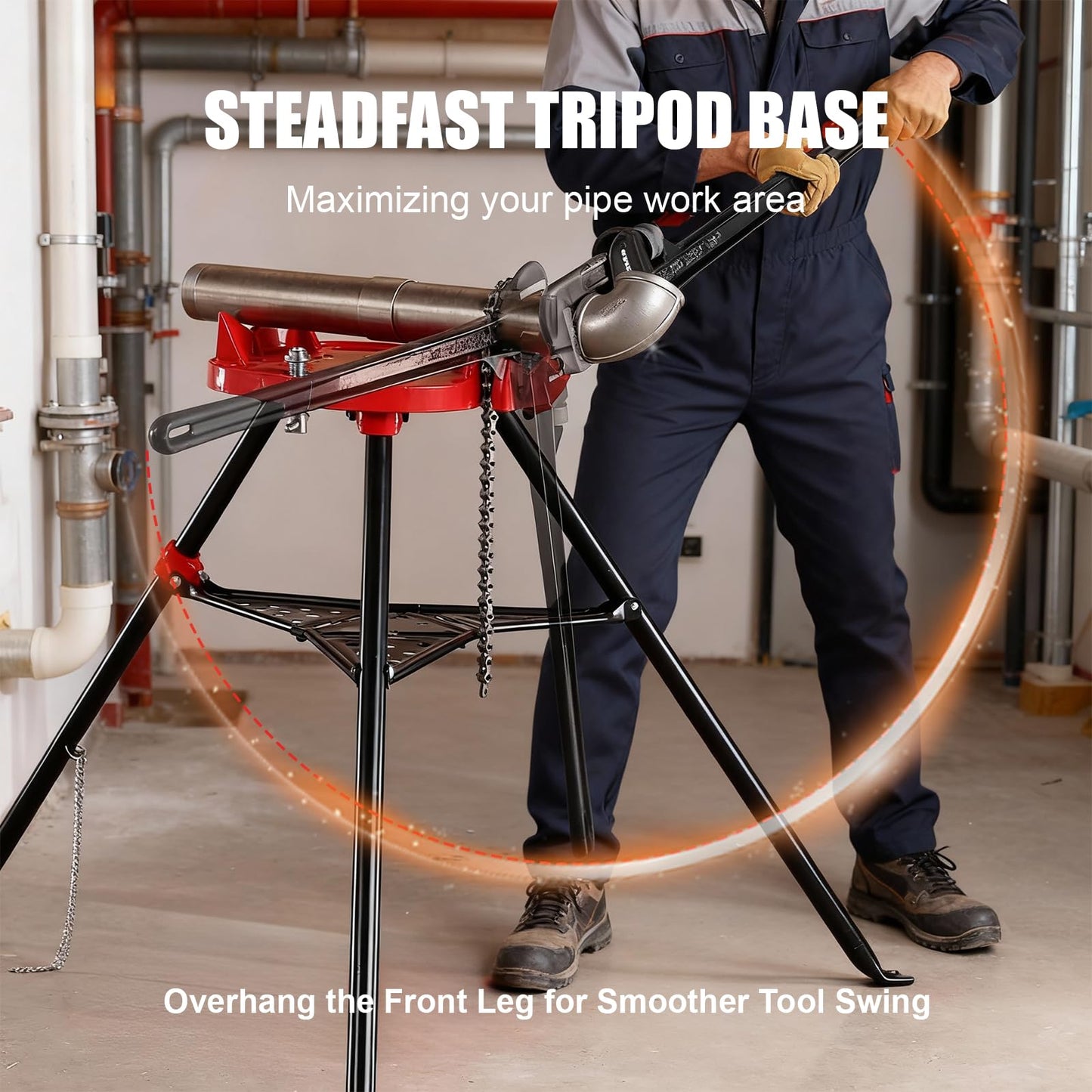 Alwalkee Tripod Pipe Vise Stand, Heavy-Duty 1/8"-6" Capacity, Portable Chain Vise with Tool Tray for Welding & Plumbing